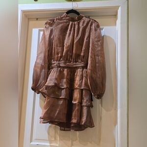 Lulu's Elegant Brown Sheer Blouse